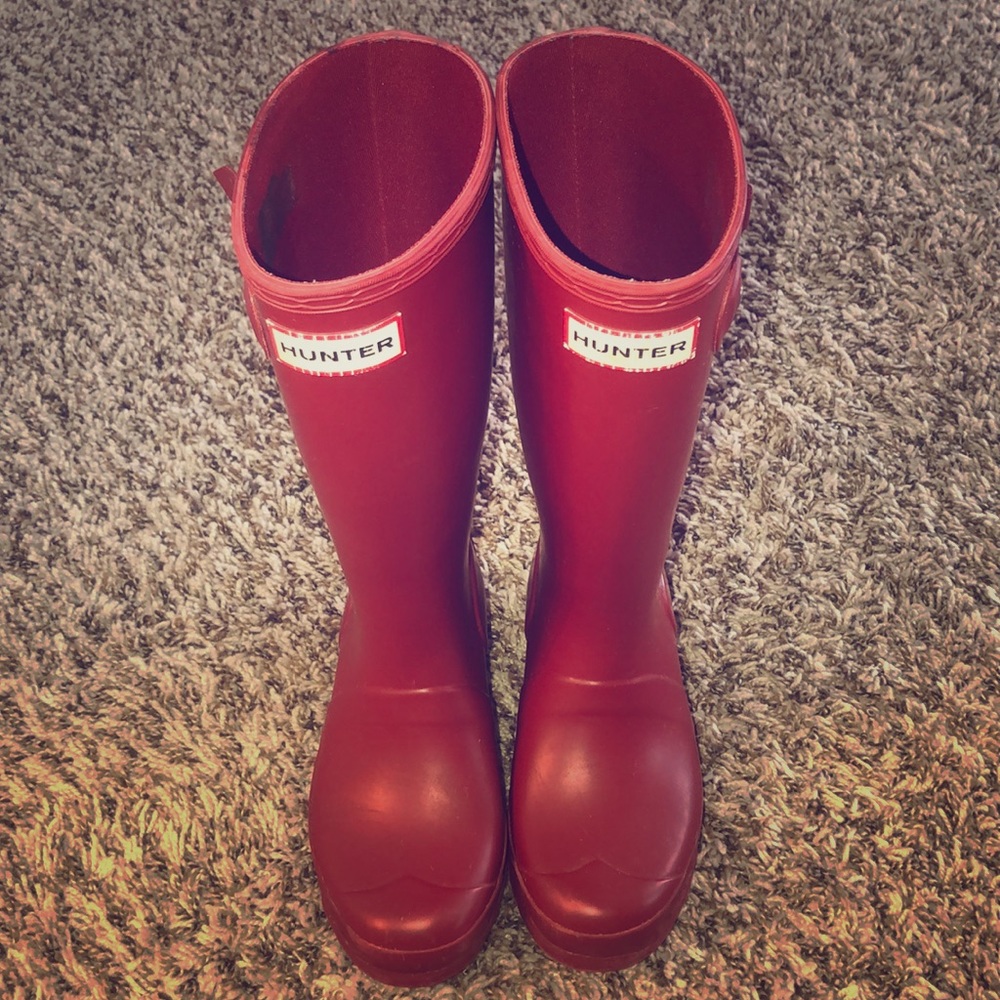 Tall red hunter boots, youth girls size 2.